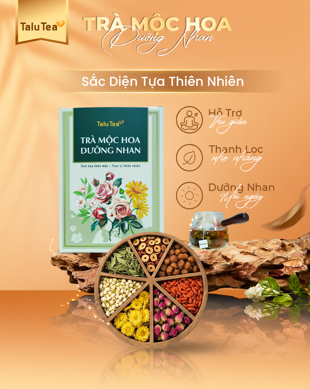 Trà mộc hoa dưỡng nhan Talu Tea - Hộp 120G (12g x 10 túi)