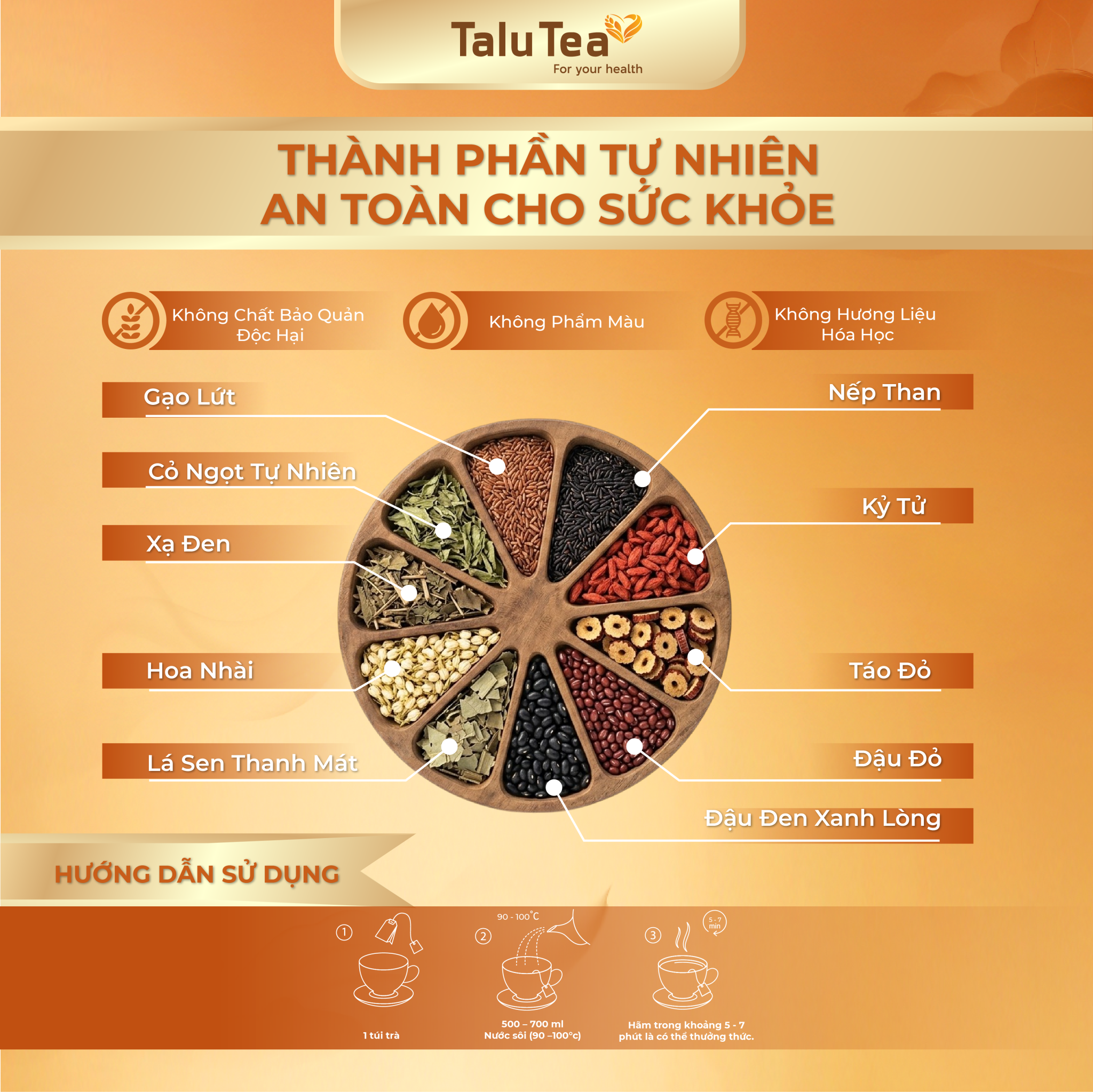 Mua 2 tặng 1 Hộp Full size-  Trà gạo lứt lá sen Talu Tea - Hộp 150G(15g x 10 túi)x3