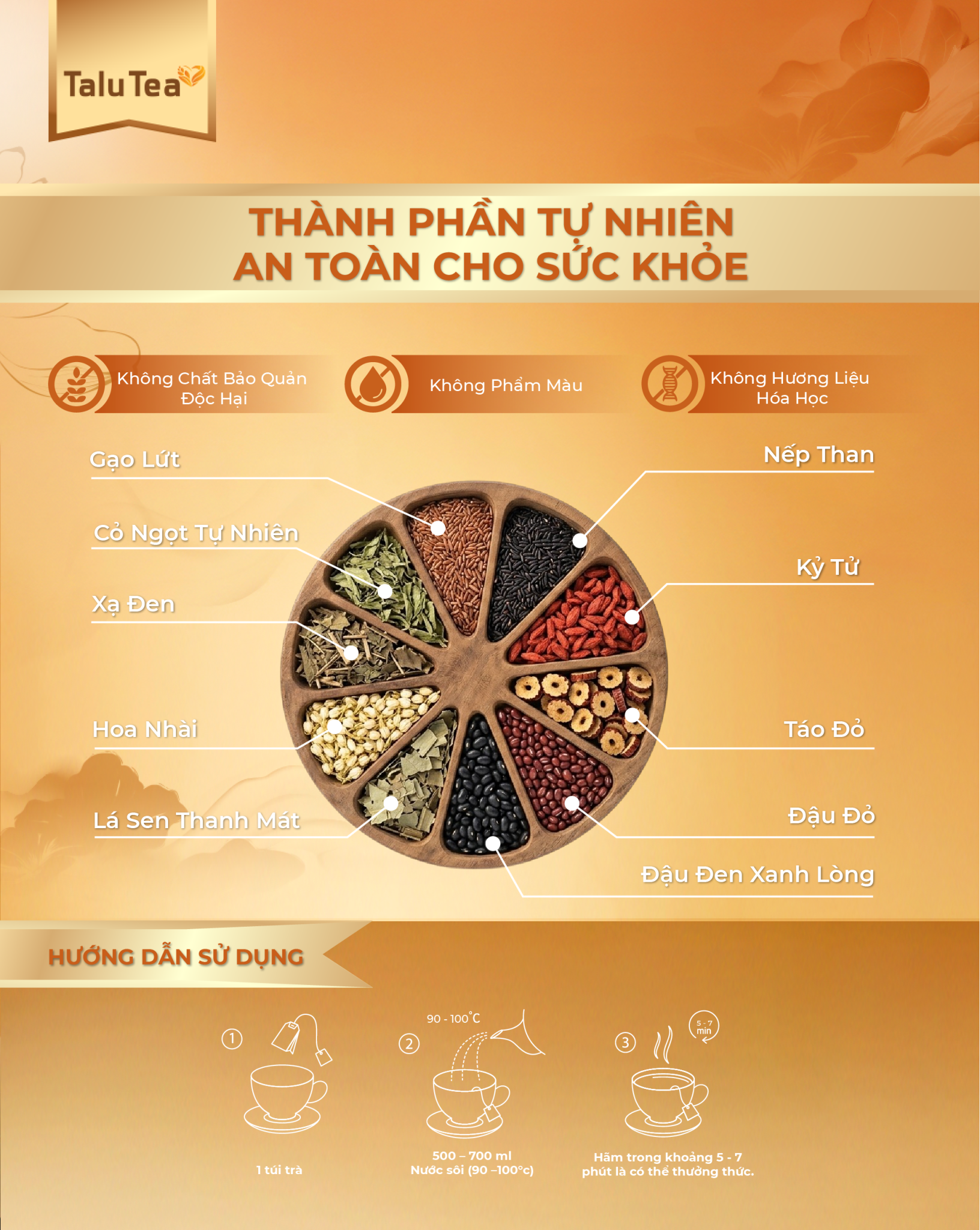 Mua 1 tặng 1 ly 550ml Trà gạo lứt lá sen Talu Tea - Hộp 150G (15g x 10 túi)