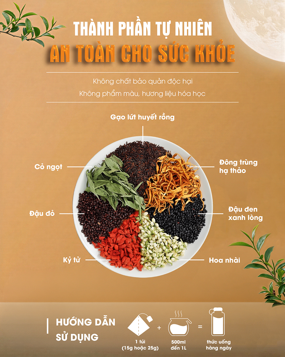 Combo 2 hộp Trà gạo lứt Đông trùng hạ thảo Talu Tea - Hộp 450G